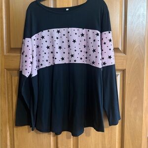 Black and Pink Star-Striped Long Sleeve Women's Top. PTP 26. Never worn.